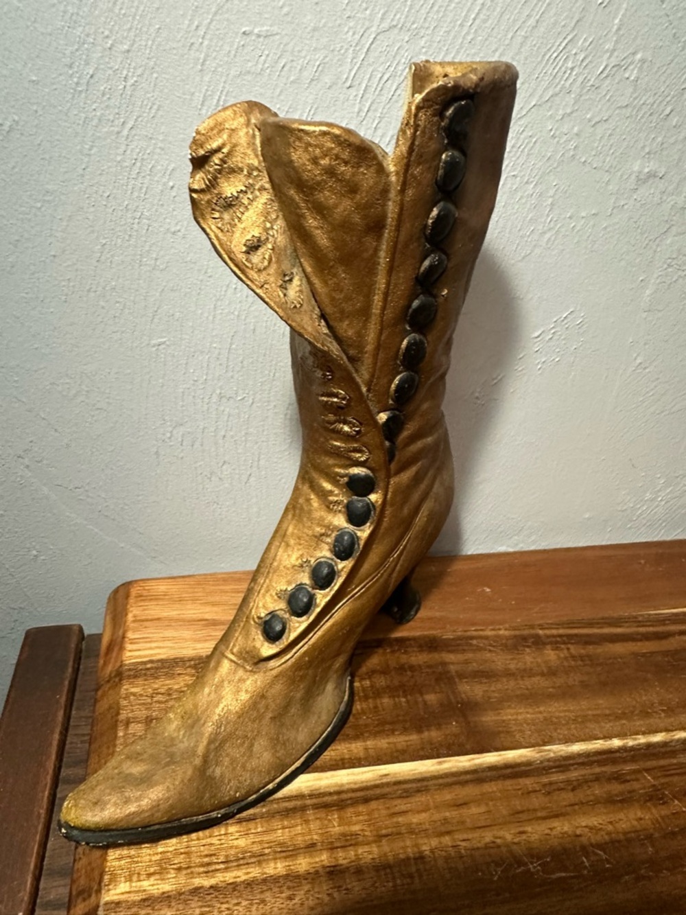 Vintage Gold Victorian Boot Sculpture | Button-Up Shoe Decor | Cast Resin Art - Picture 3 of 7